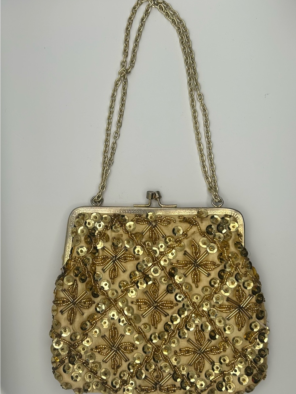 Vintage 1950s 60s Gold Beaded Evening Bag – Made in Hong Kong Sequin Purse